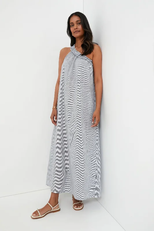 women's denim dressesDark Navy Stripe Donatella Maxi