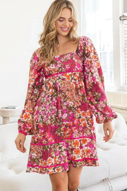 women's curve-hugging dressesFloral Square Neckline Mini Dress