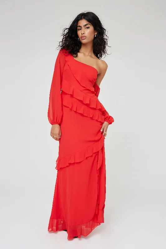 Scoop-Neck DressRUFFLE LONG SLEEVE MAXI DRESS