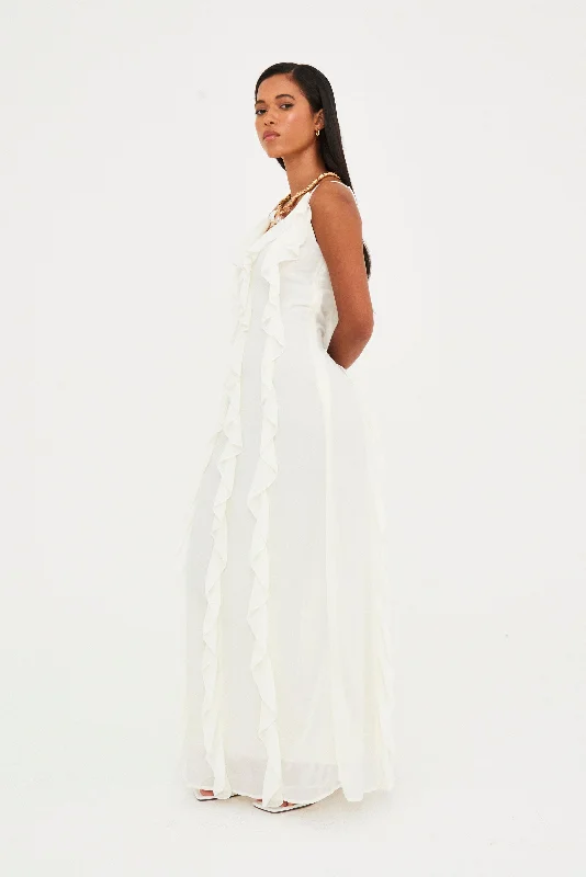 Plunging Neckline DressRUFFLE CHIFFON MAXI DRESS