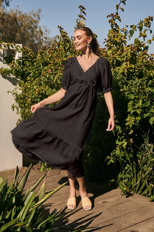 Solid Color DressAlison Linen Maxi Dress in Black