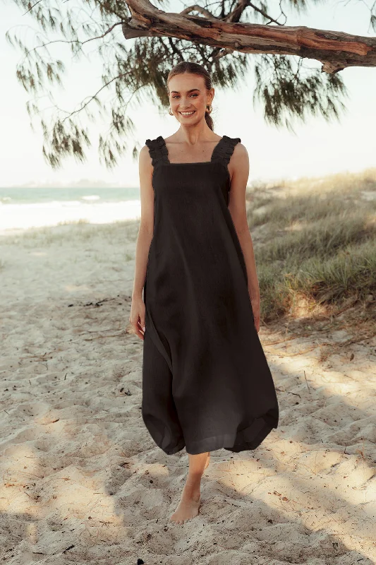 Metallic DressClaire Maxi Linen Dress in Black