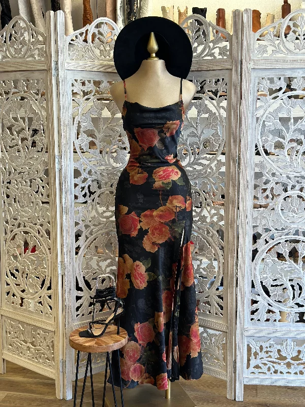 Embellished DressBlack Floral Backless Maxi Dress- Not Stretchy