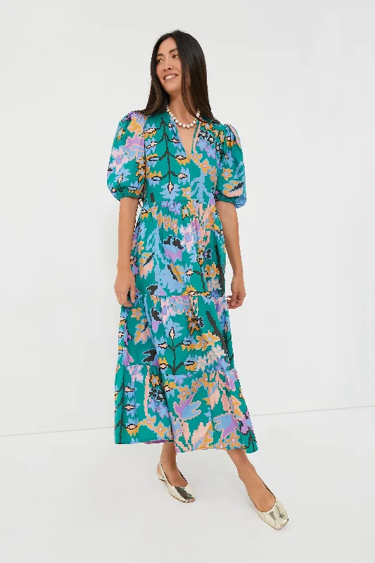 Plus-Size DressGreen Bukhara Puff Sleeve Maxi Dress