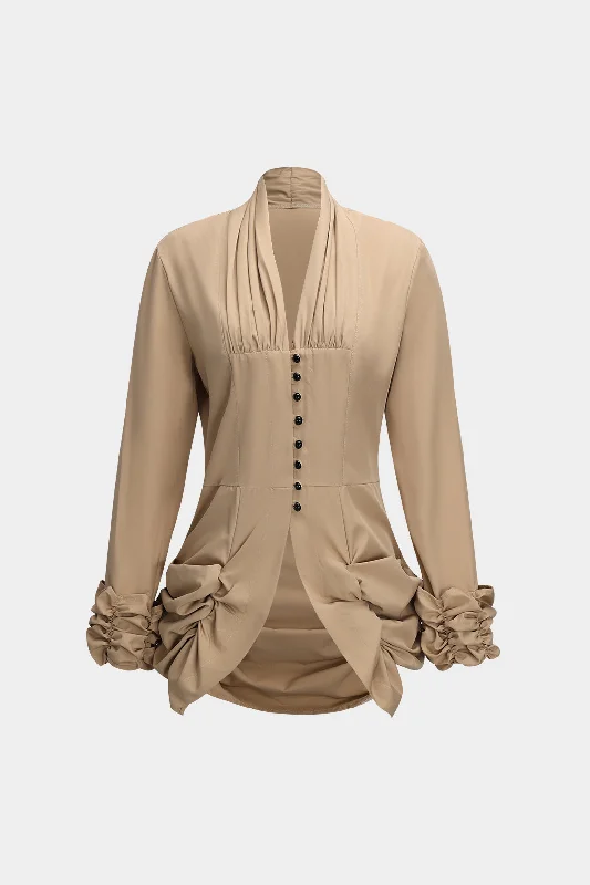 women's tops for those who want to create outfits that are both unique and memorableButton Ruched Long-Sleeve Shirt