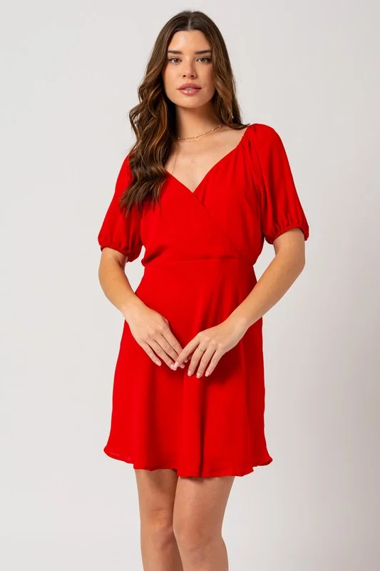 Knit DressShort Puff Sleeve Wrap Mini Dress