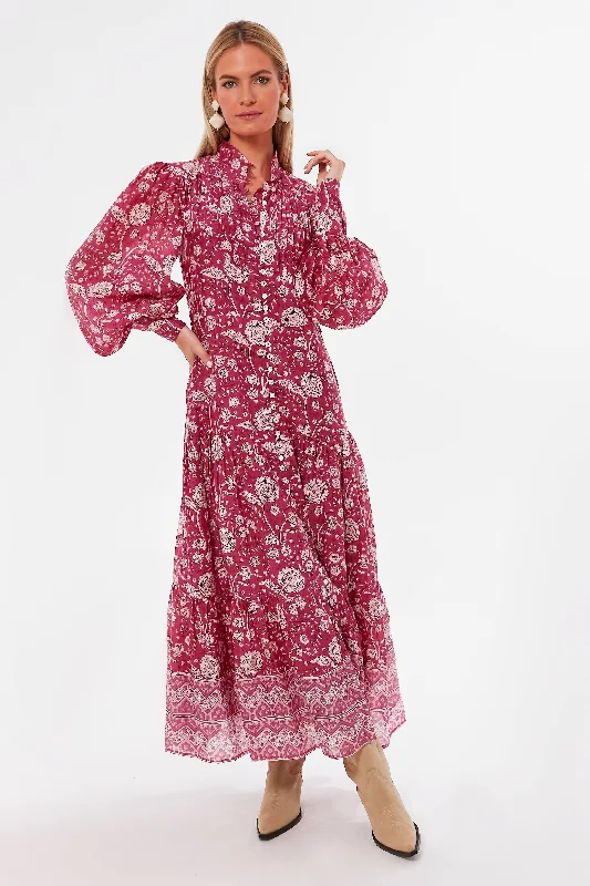 Sweetheart Neckline DressMagenta Mulberry High Neck Button Maxi Dress