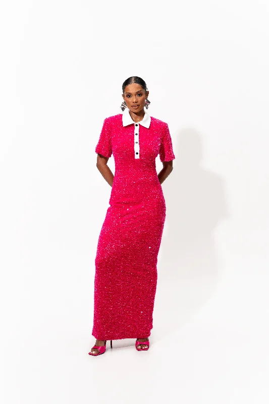 women's neon dressesDAYA Sequin Maxi Dress in FUCHSIA