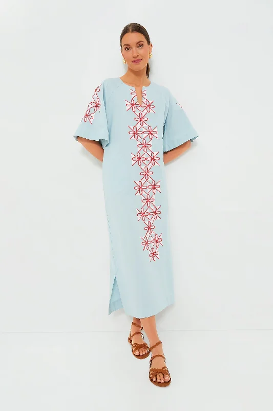 Beaded DressLight Blue Gambit Print Charming Caftan Maxi Dress