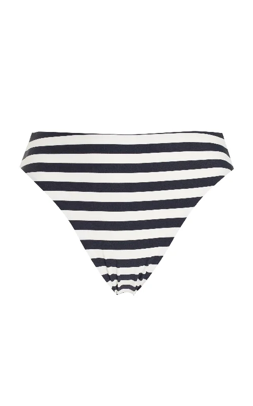 Tall Female SwimwearMidi High-Cut Bikini Bottom In Black Even Stripes