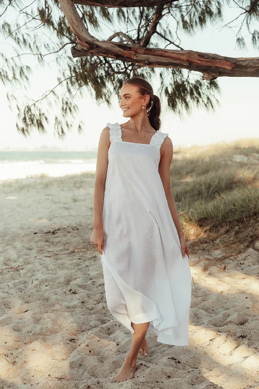 Leather DressClaire Maxi Linen Dress in White