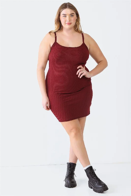 Glamour DressPlus Size Burgundy Stripe Sleeveless Mini Dress