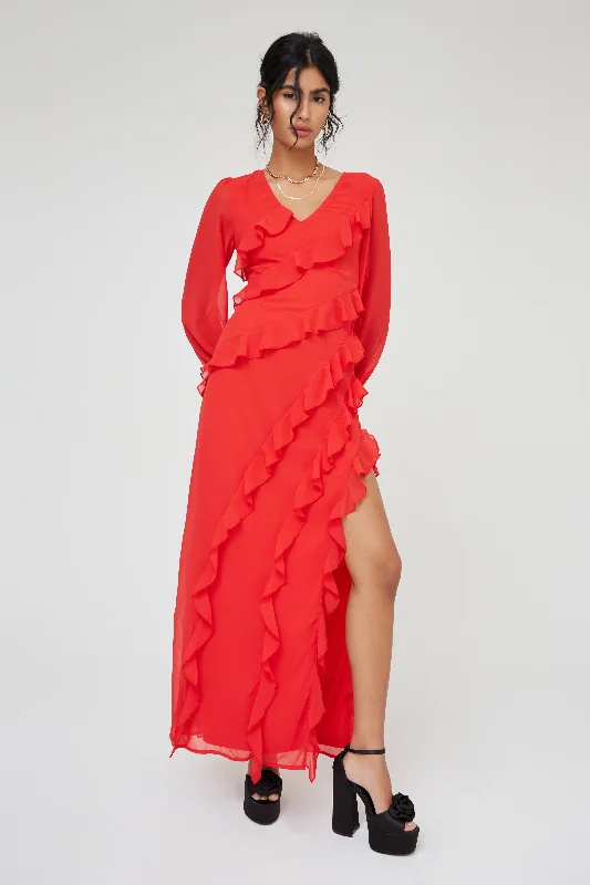 Spaghetti Strap DressRUFFLE FLARE SLEEVE MAXI DRESS