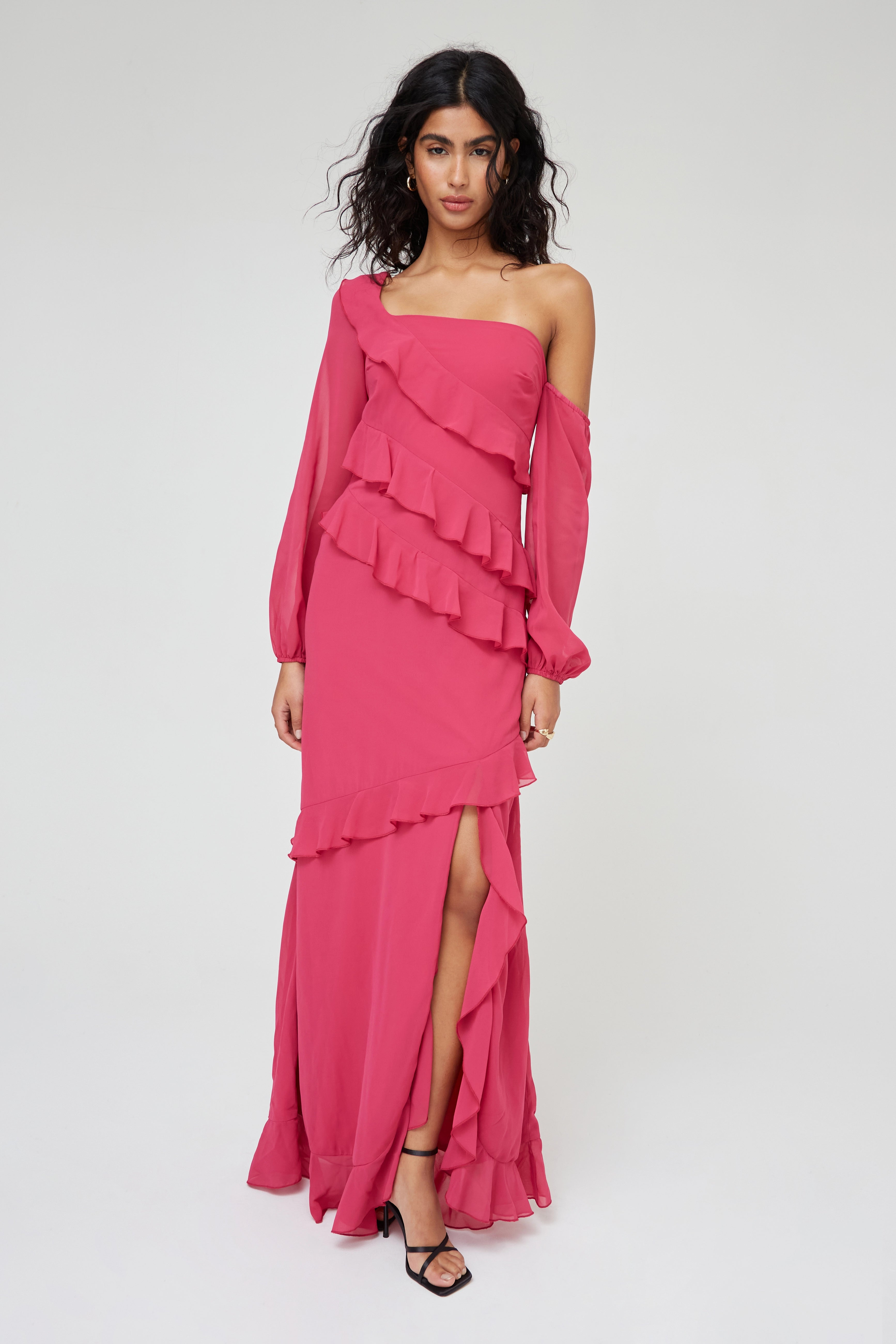 Glitter DressRUFFLE LONG SLEEVE MAXI DRESS