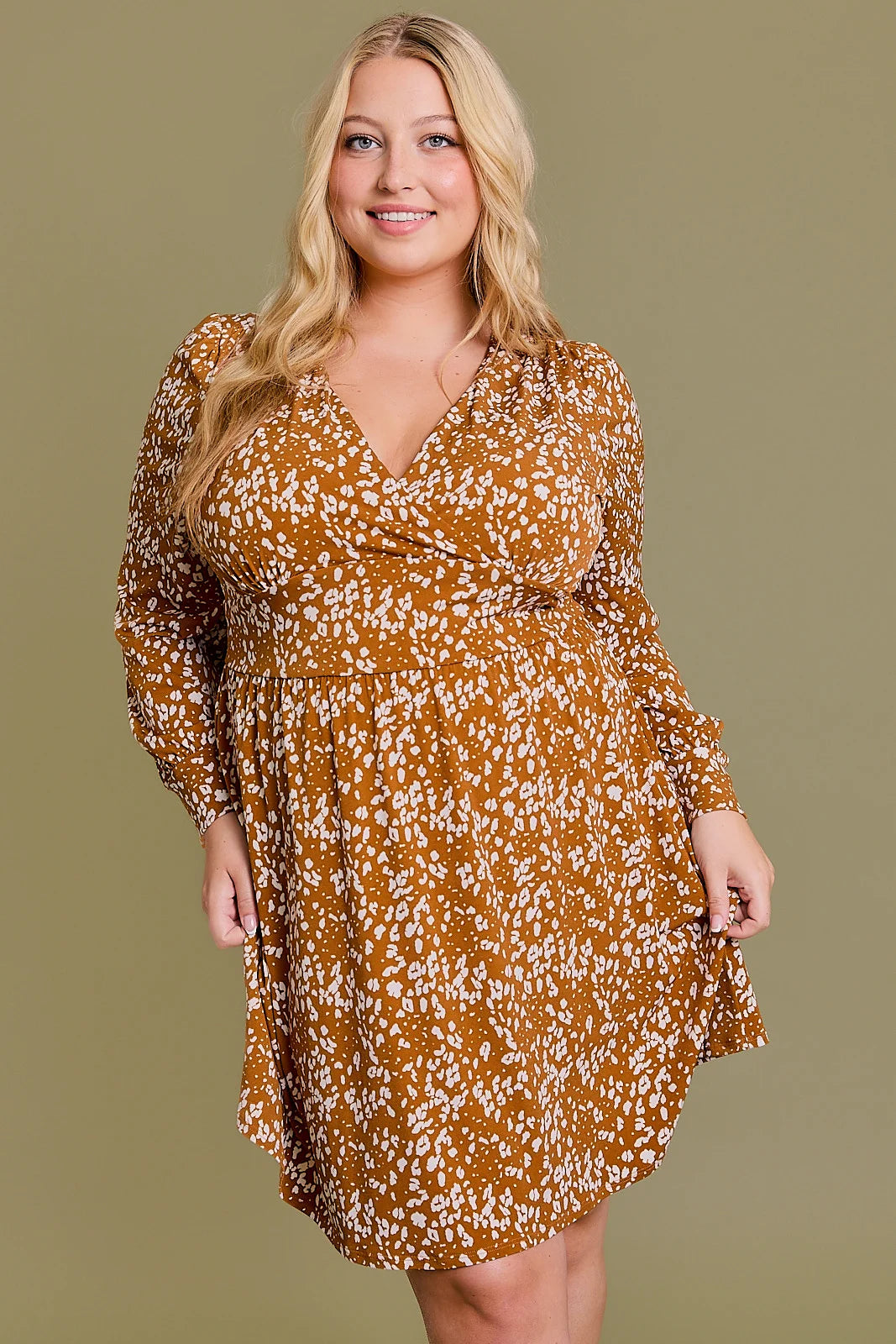 Peter Pan Collar DressPlus Size Animal Print Banded Waist Wrap Mini Dress