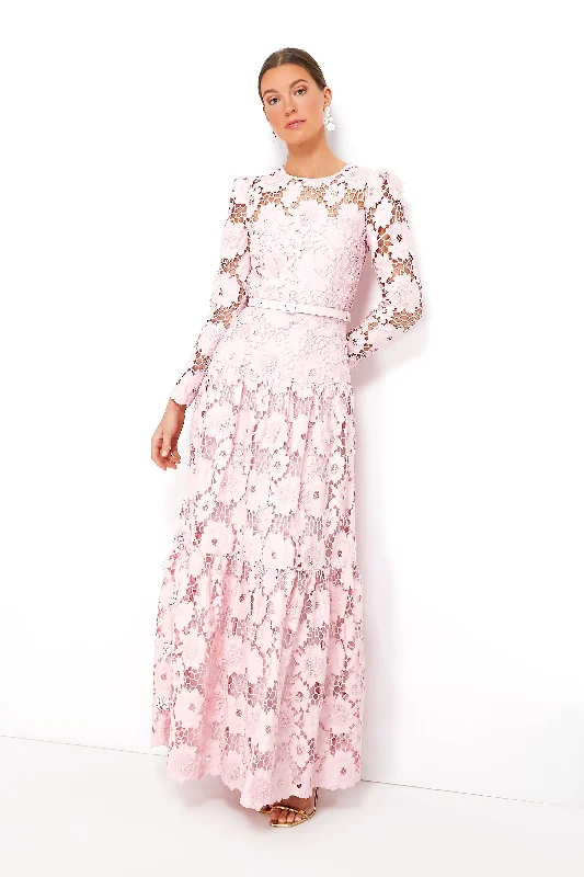 Tulle DressPink 3D Cotton Lace Maxi Dress