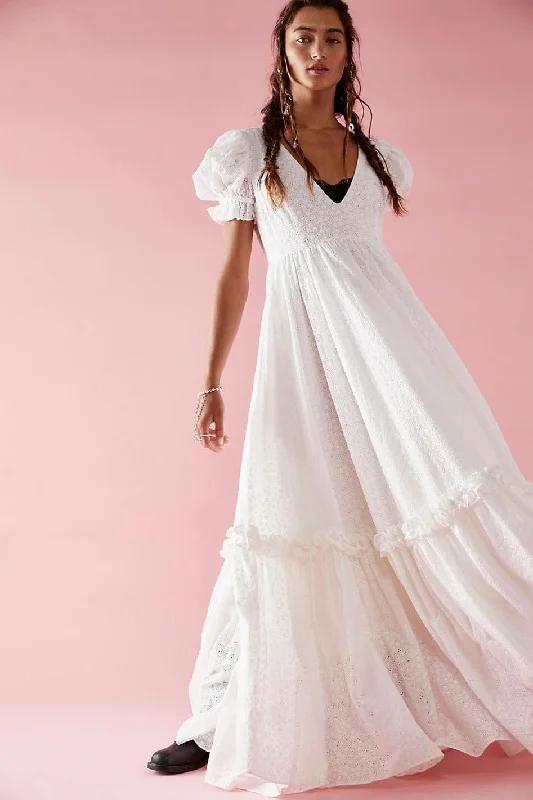 women's vintage dressesMAXI V NECK ANSEL BOHO WEDDING DRESS