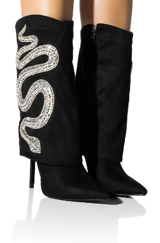 AZALEA WANG BOLD BLING SNAKE BOOTIE IN BLACK