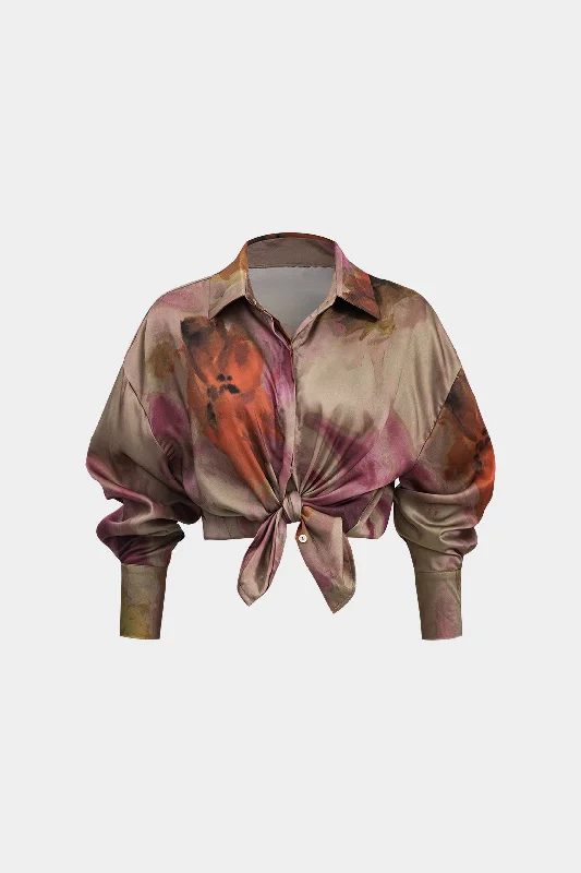 women's tops with unique designsTie Dye Print Long Sleeve Collar Shirt