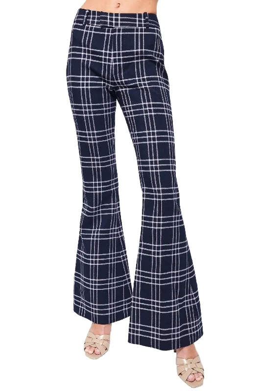 women's retro pantsBootcut Pant In Navy Plaid Grid