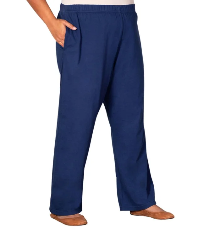 women's bridal pantsCotton Jersey Wide Leg Knit Pants - Plus In Navy