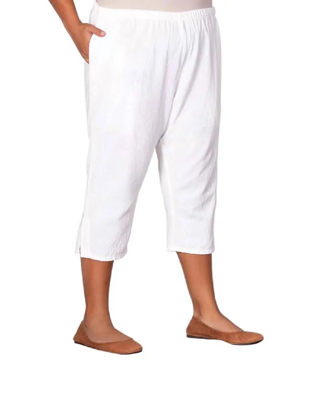 women's cycling pantsCrinkle Cotton Crop Pants - Plus In White