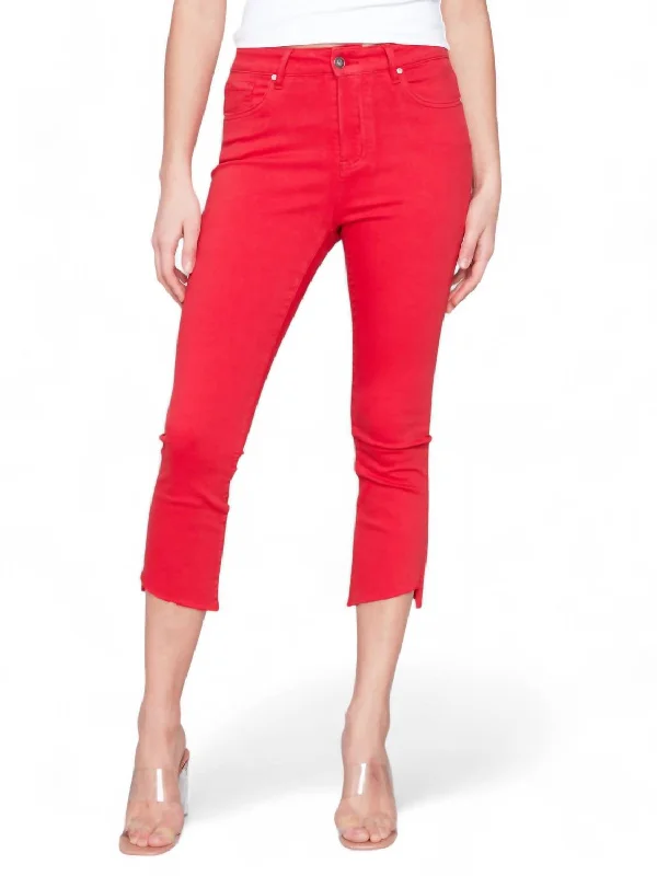 women's button-fly pantsCropped Bootcut Twill Pants With Asymmetrical Hem In Cherry