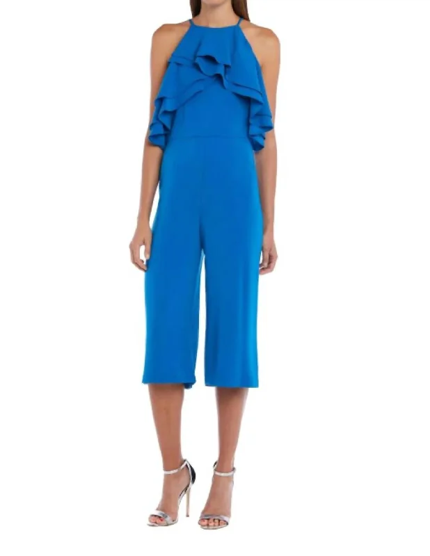 women's chiffon pantsCulotte Jumpsuit In Blue