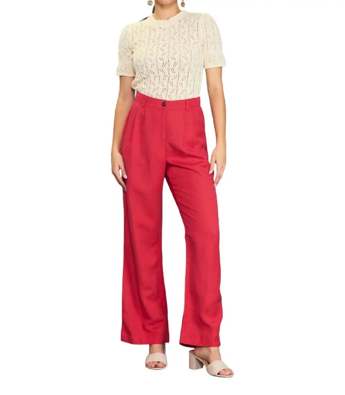 women's elegant pantsLinen Wide Leg Trousers In Cherry