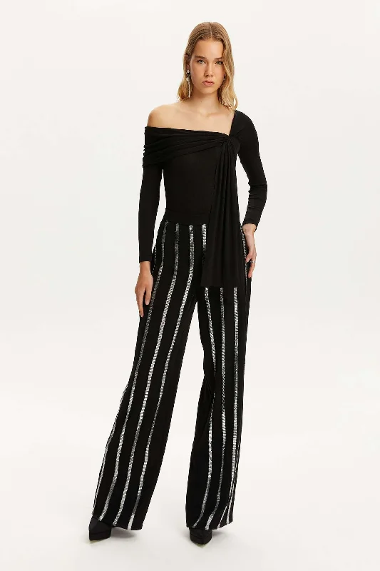 women's patched pantsMetallic Striped Pants