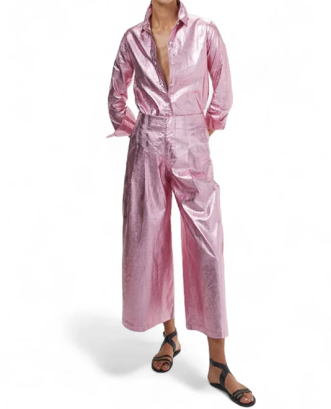 women's low-rise pantsMetallic Wide Leg Pants In Pink