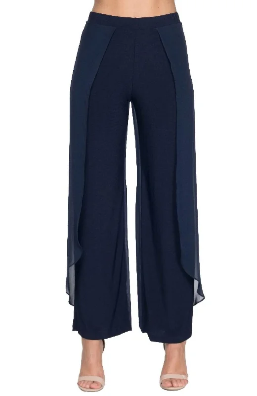 women's running pantsPants With Chiffon Drapes In Navy