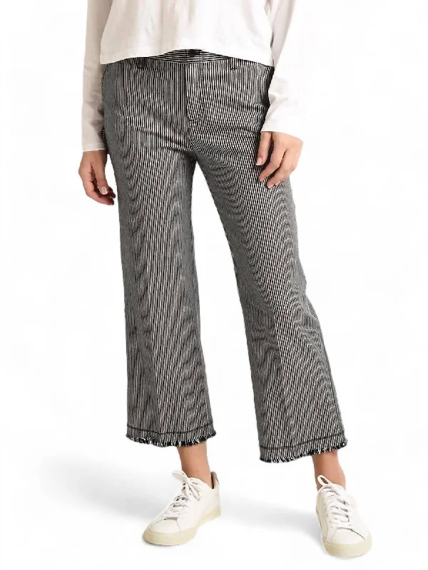 women's relaxed-fit pantsRailroad Stripe Frayed Hem Pant In Indigo White Stripe