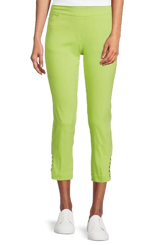 women's stretch pantsStraight Hem Pull-On Ladder Hem Twill Crop Pants In Lime