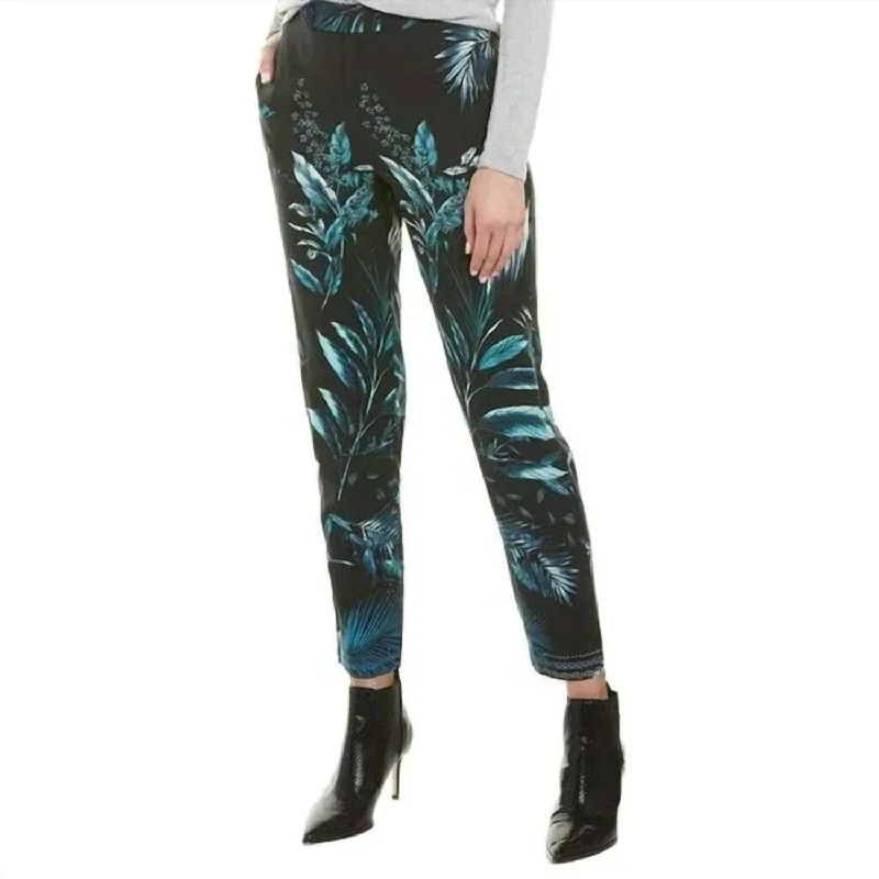 women's satin pantsTaja Tropical Print Pant In Blue Black