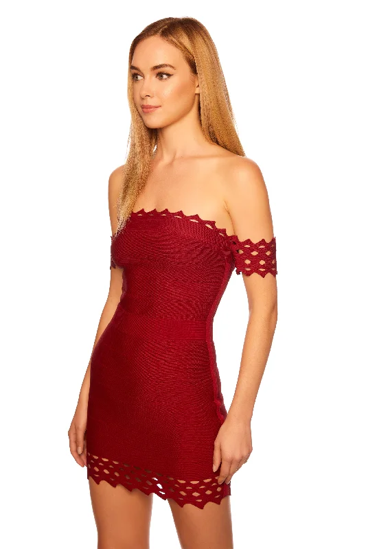 women's silk dressesbandage eyelet off shoulder dress