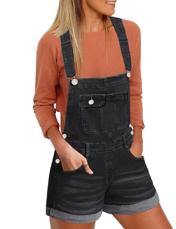 women's versatile dressesWomen's Casual Cuffed Denim Bib Strap Overall Shorts Romper Shortall Jeans