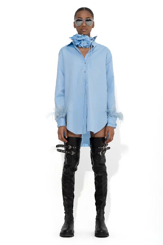 women's solid color dressesBLUE FEATHER CUFF SHIRT