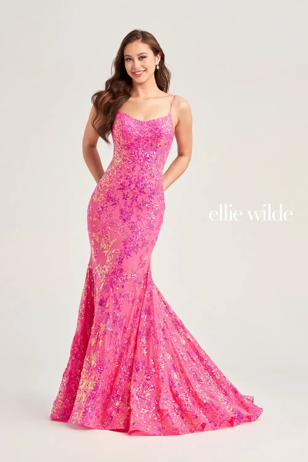 Elegant DressEllie Wilde 35015 Cami Sequin Patterned Gown