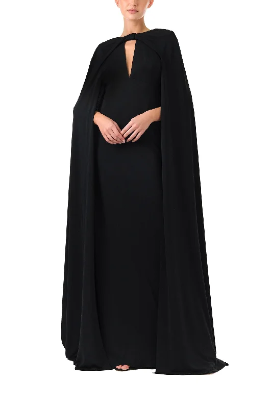 women's chiffon dressesCape Sleeve Gown