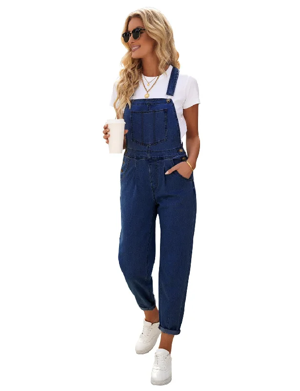 Lace DressDark Blue Cuffed Denim Bib Jeans Overalls