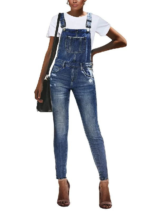 A-Line DressDark Blue Ripped Denim Skinny Jeans Bib Overall