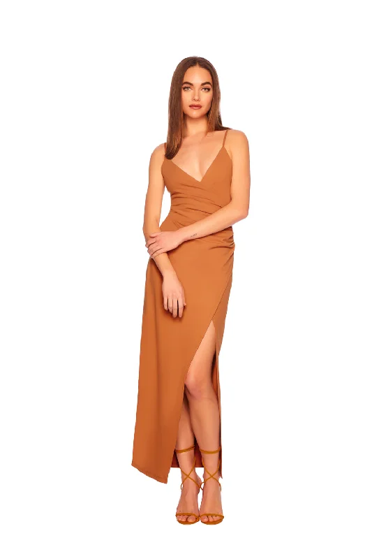 Halter Dressfaux wrap string slit dress