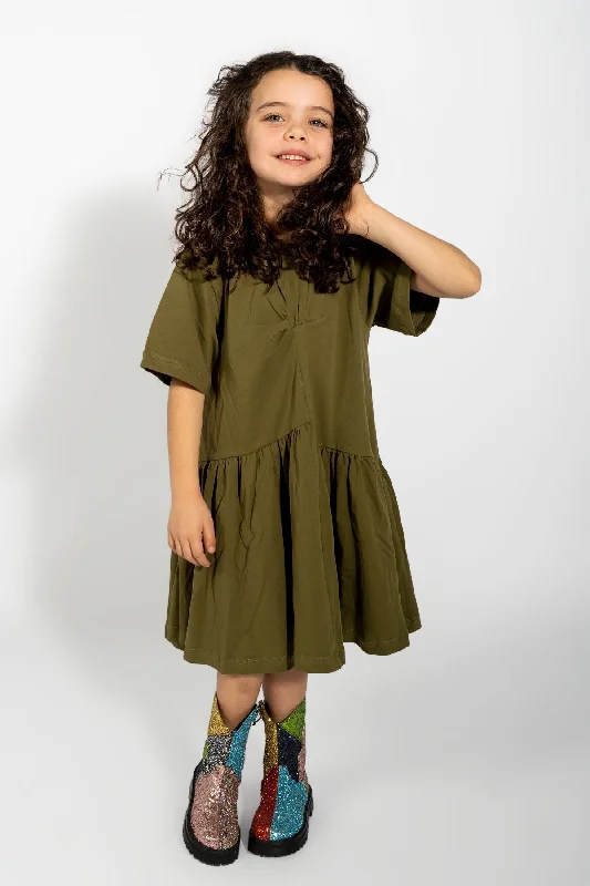 Bell-Sleeve DressKHAKI GATHERED JERSEY T-SHIRT DRESS