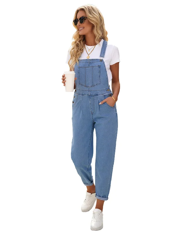 Tiered DressLight Blue Cuffed Denim Bib Jeans Overalls