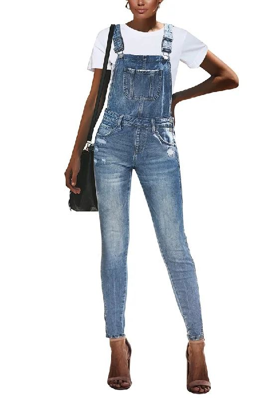 Floor-Length DressLight Blue Ripped Denim Skinny Jeans Bib Overall