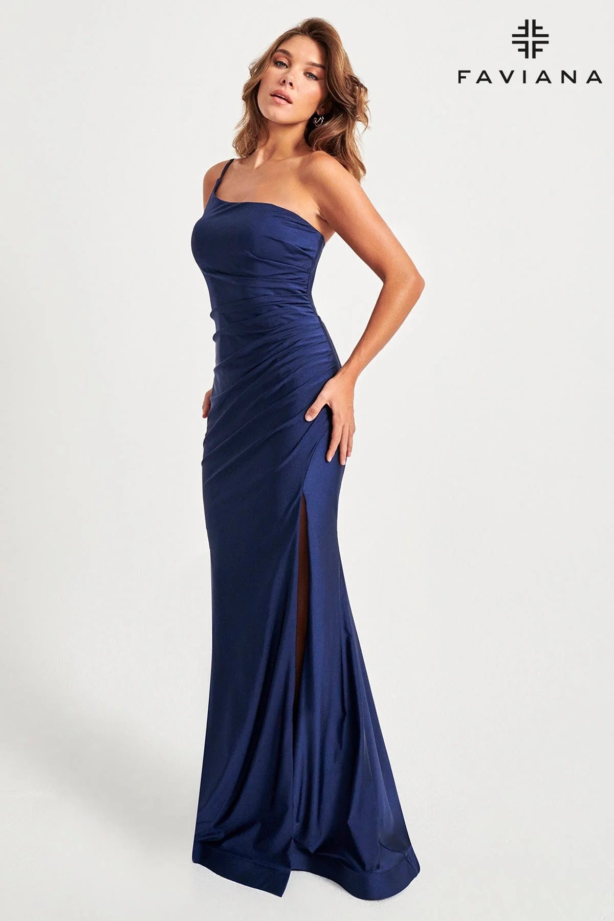 Fit-And-Flare DressFaviana 11071 One Shoulder Gown with Slit