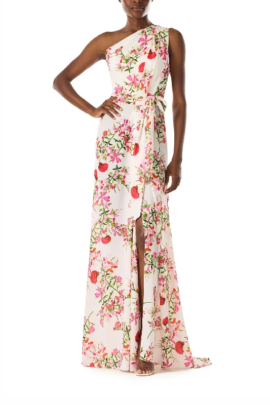 Silk DressOne Shoulder Floral Gown