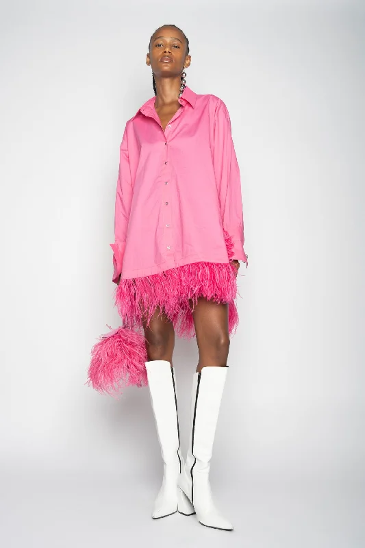 Embellished DressPINK FEATHER SHIRT DRESS