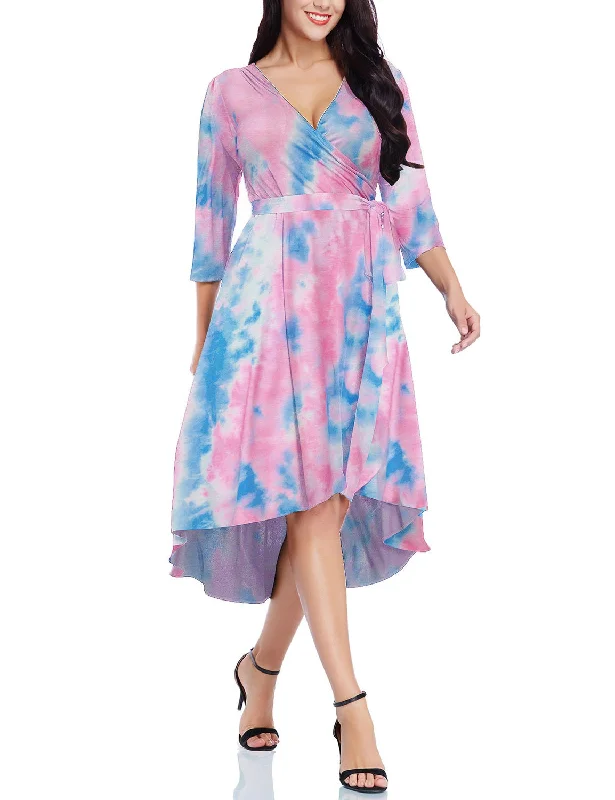 Prom DressPink Tie-Dye High-Low Plus Size Wrap Skater Dress